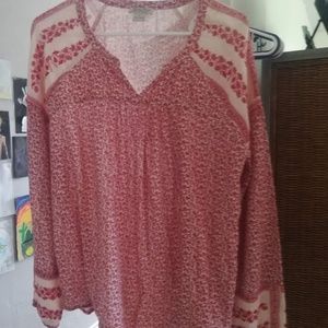 Lucky Brand Medium Red Cream Peasant Boho top